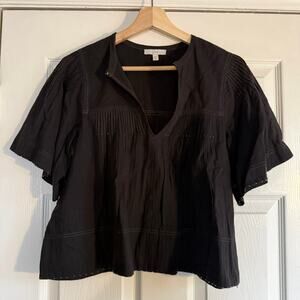 Joie Serapia Black Cotton Beaded Pintuck Top XXSmall
